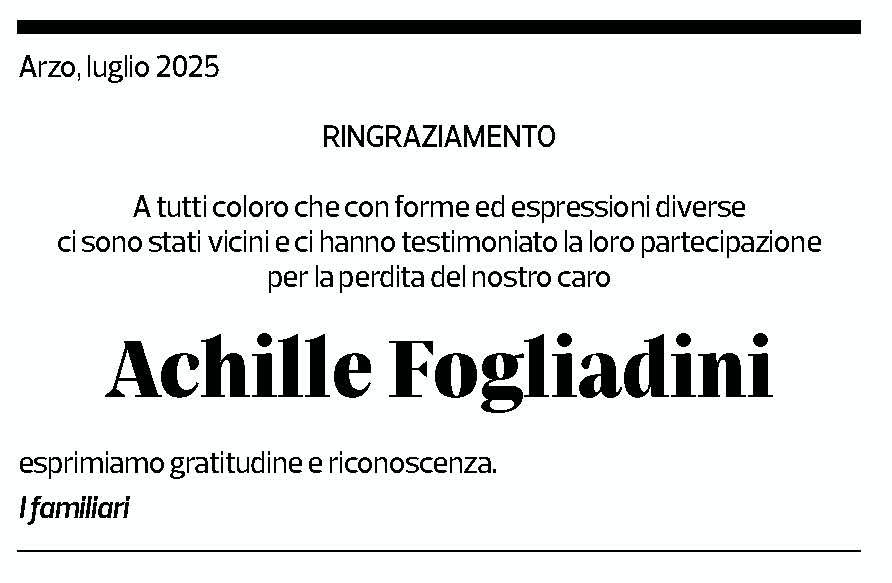Annuncio funebre Achille Fogliadini