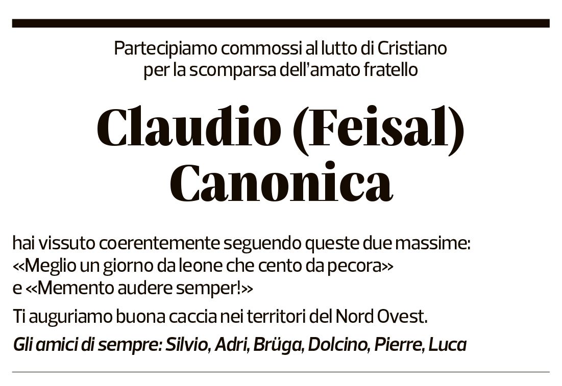 Annuncio funebre Claudio Canonica
