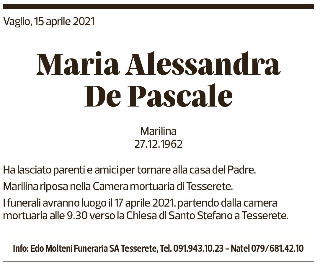 Annuncio funebre Maria Alessandra De Pascale