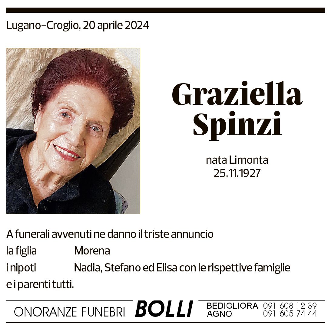 Annuncio funebre Graziella Spinzi