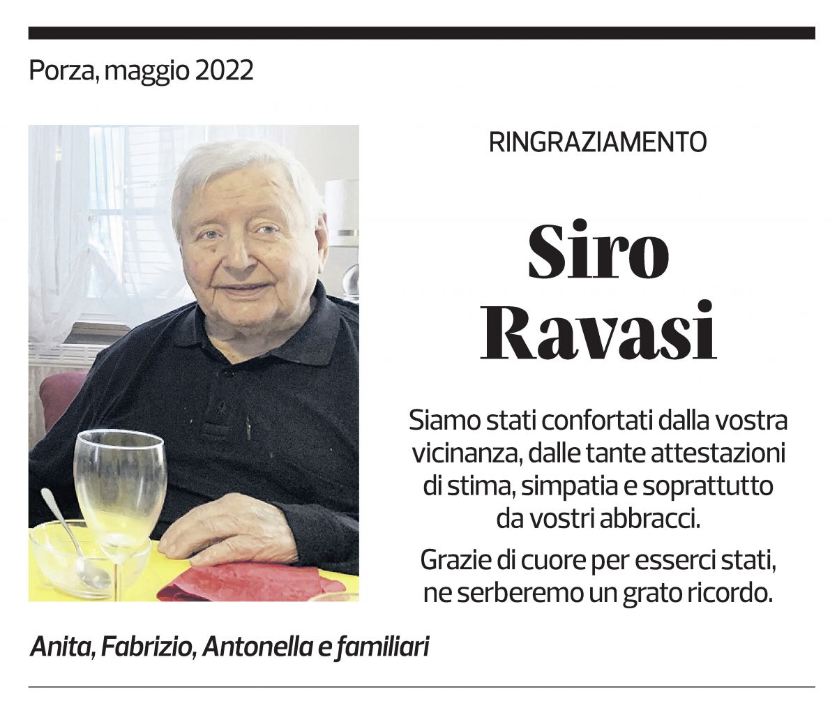 Annuncio funebre Siro Ravasi