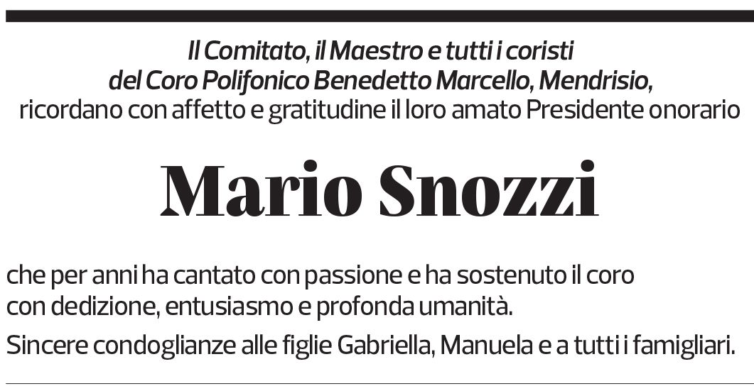 Annuncio funebre Mario Snozzi