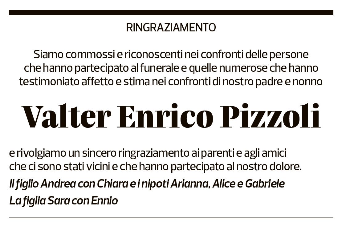 Annuncio funebre Valter Enrico Pizzoli