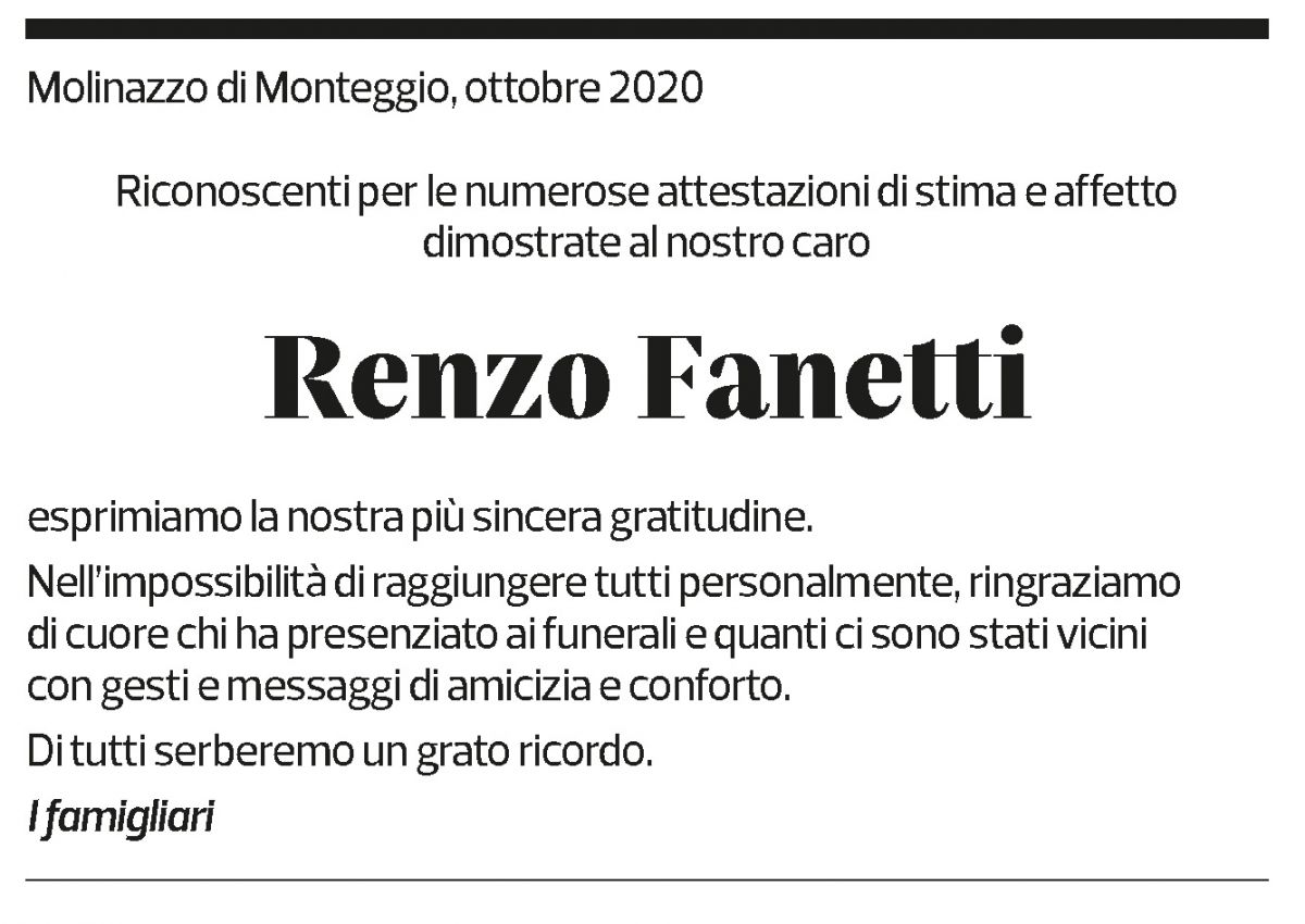 Annuncio funebre Renzo Fanetti