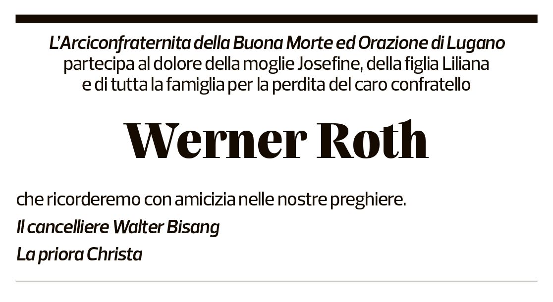 Annuncio funebre Werner Roth