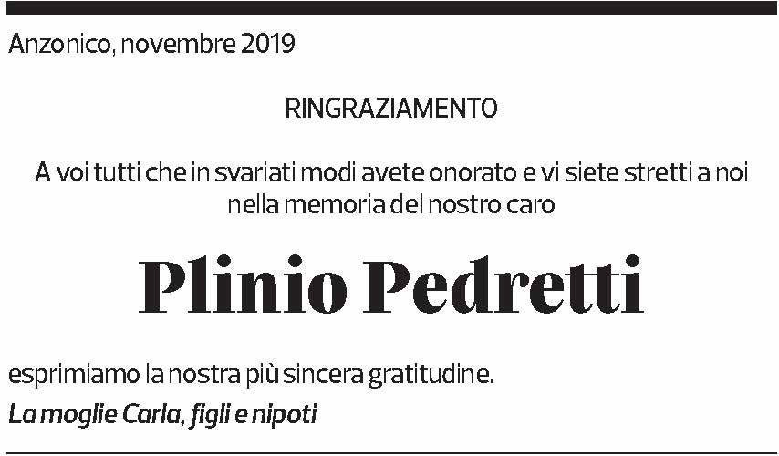 Annuncio funebre Plinio Pedretti