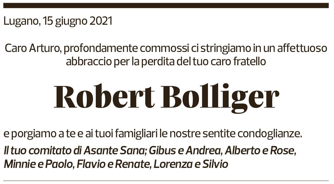 Annuncio funebre Robert W. Bollinger