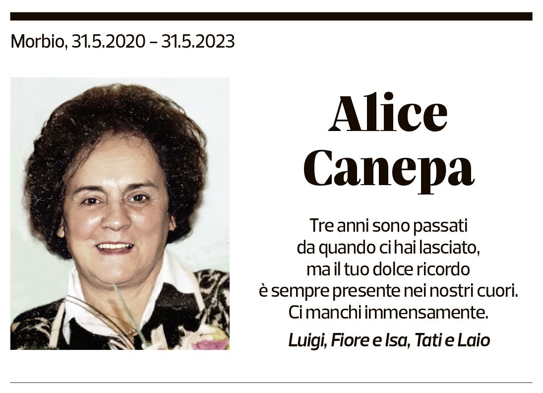 Annuncio funebre Alice Canepa