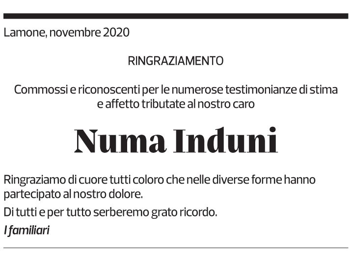 Annuncio funebre Numa Induni