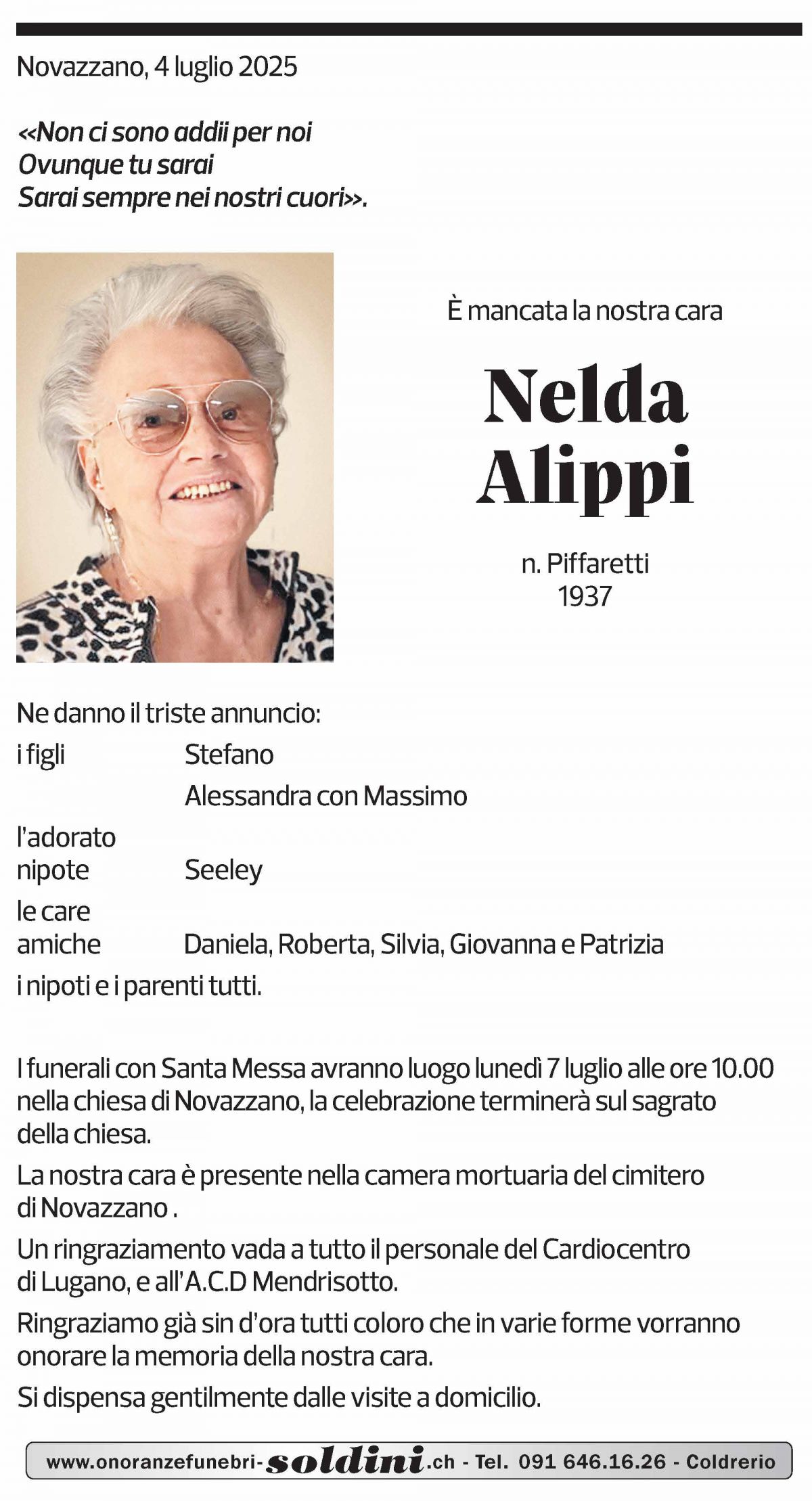Annuncio funebre Nelda Alippi
