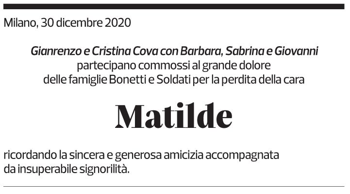 Annuncio funebre Matilde Bonetti Soldati