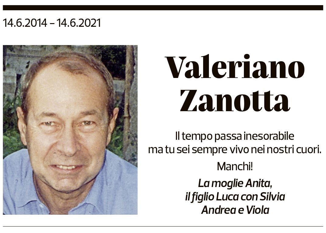 Annuncio funebre Valeriano Zanotta