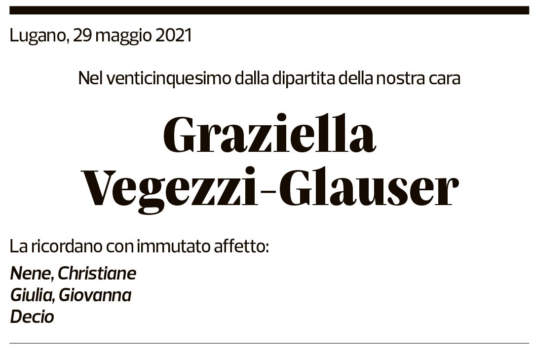 Annuncio funebre Graziella Vegezzi-glauser