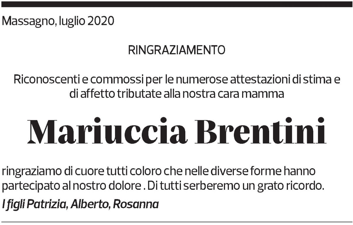 Annuncio funebre Mariuccia Brentini