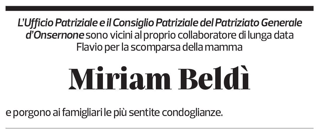 Annuncio funebre Miriam Beldì