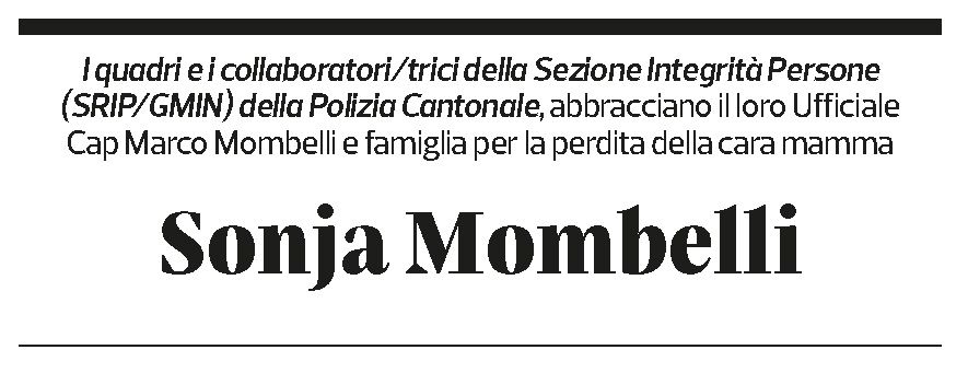 Annuncio funebre Sonja Mombelli