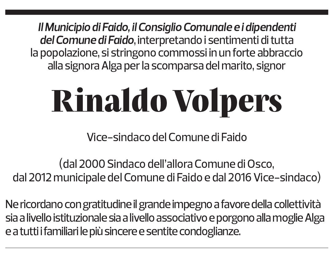 Annuncio funebre Rinaldo Volpers