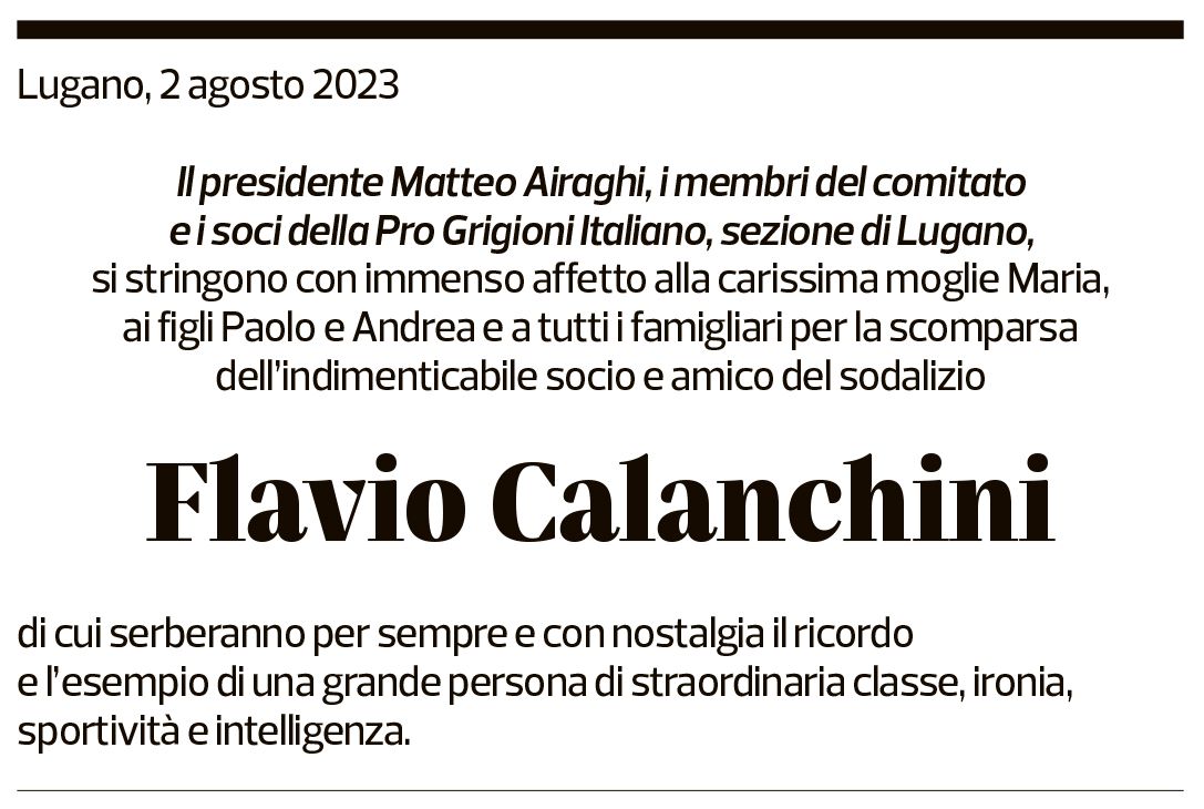 Annuncio funebre Flavio Calanchini