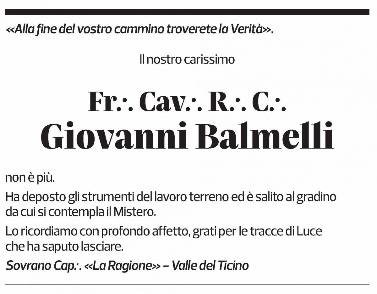 Annuncio funebre Giovanni Balmelli