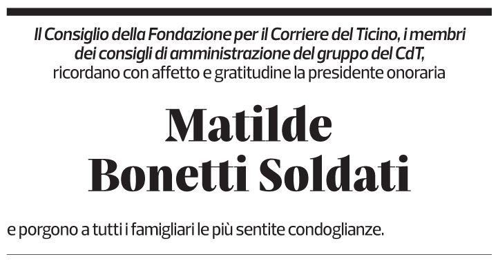 Annuncio funebre Matilde Bonetti Soldati