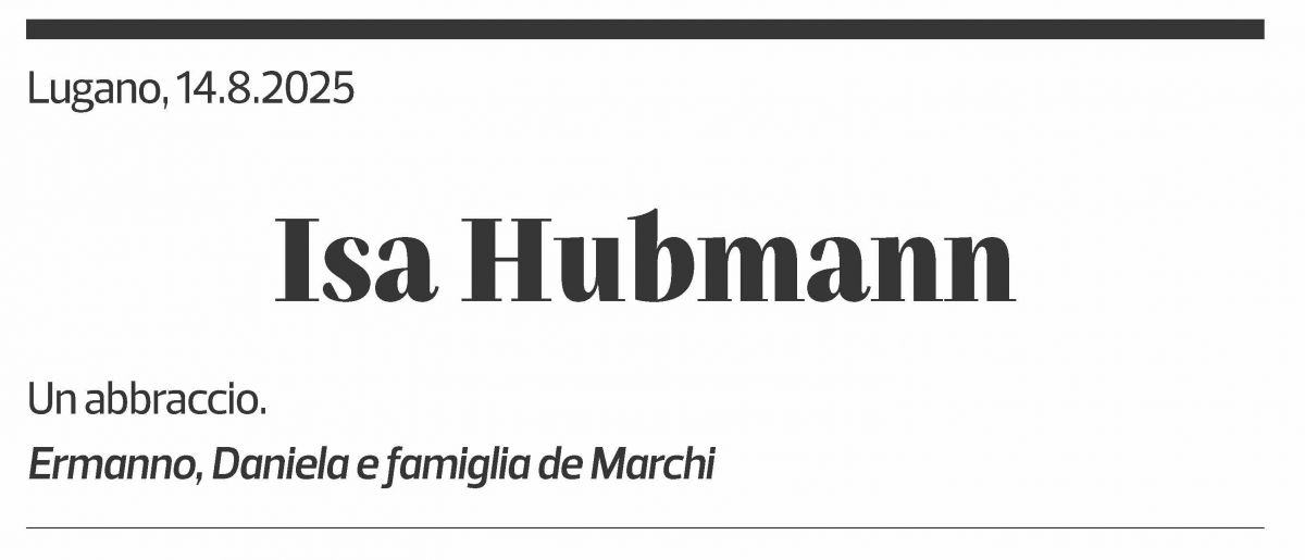 Annuncio funebre Isabella Hubmann Giollo
