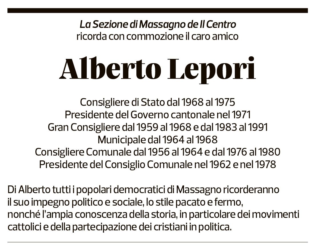 Annuncio funebre Alberto Lepori