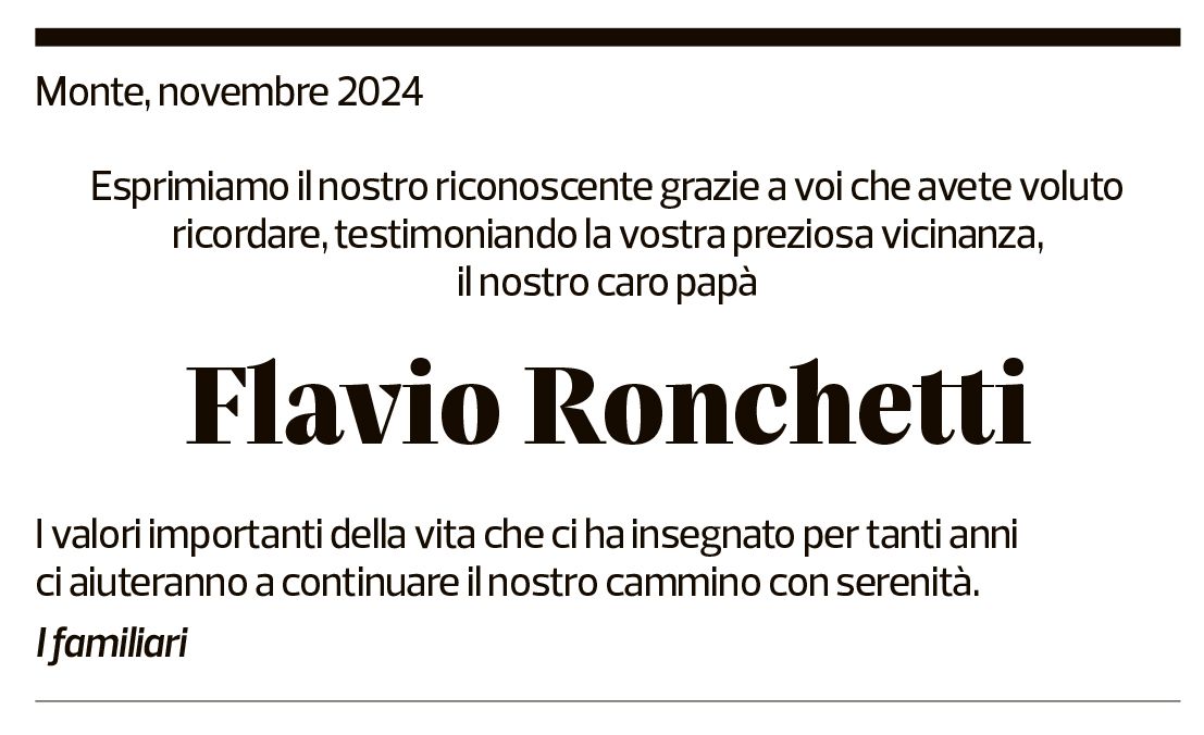 Annuncio funebre Flavio Ronchetti