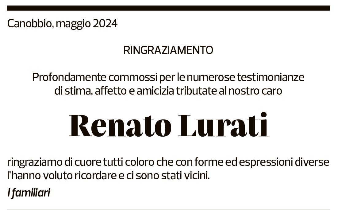 Annuncio funebre Renato Lurati