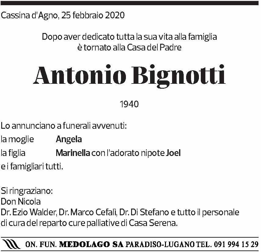 Annuncio funebre Antonio Bignotti
