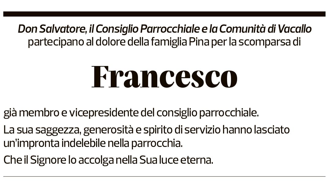 Annuncio funebre Francesco Pina