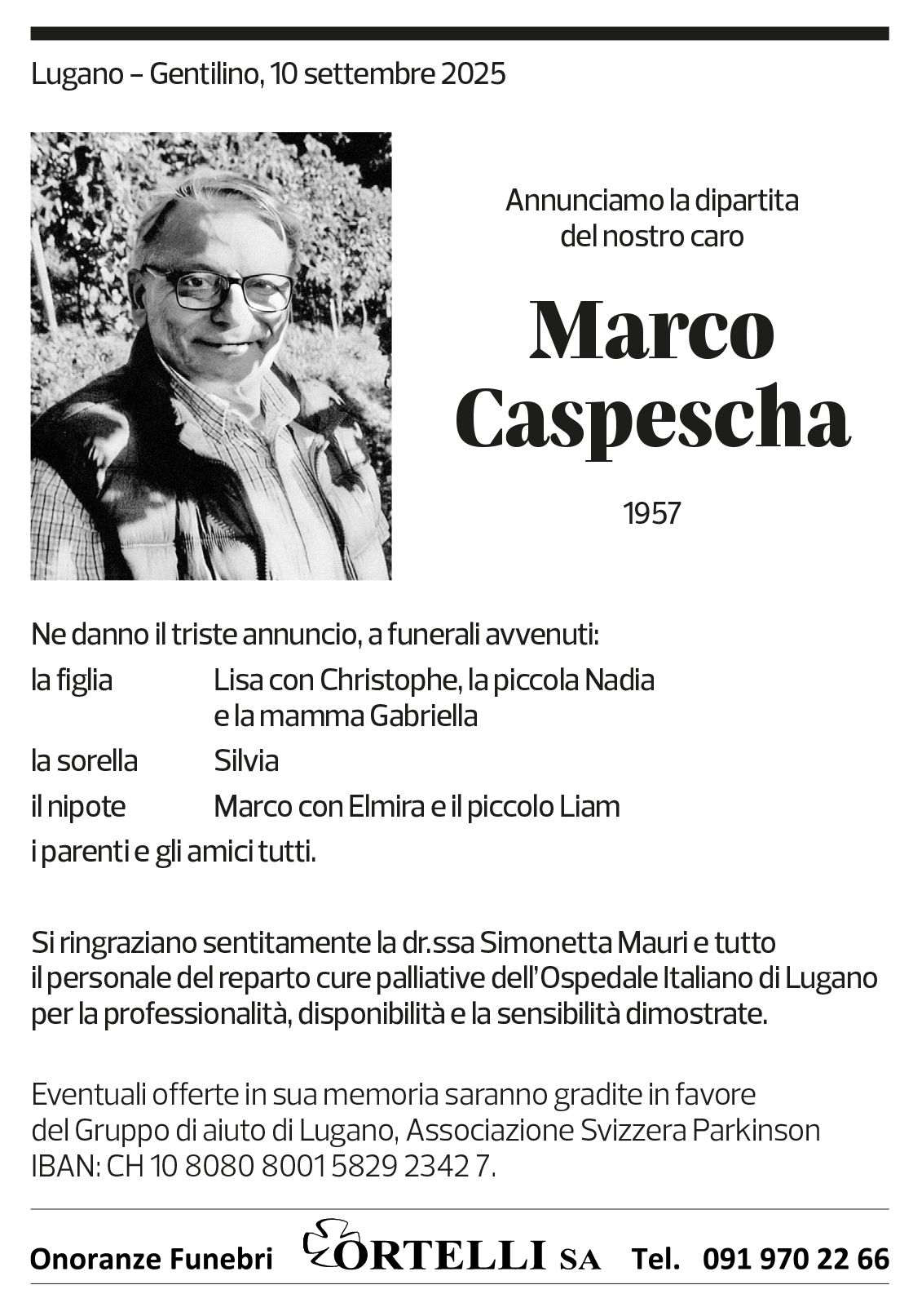 Annuncio funebre Marco Caspescha