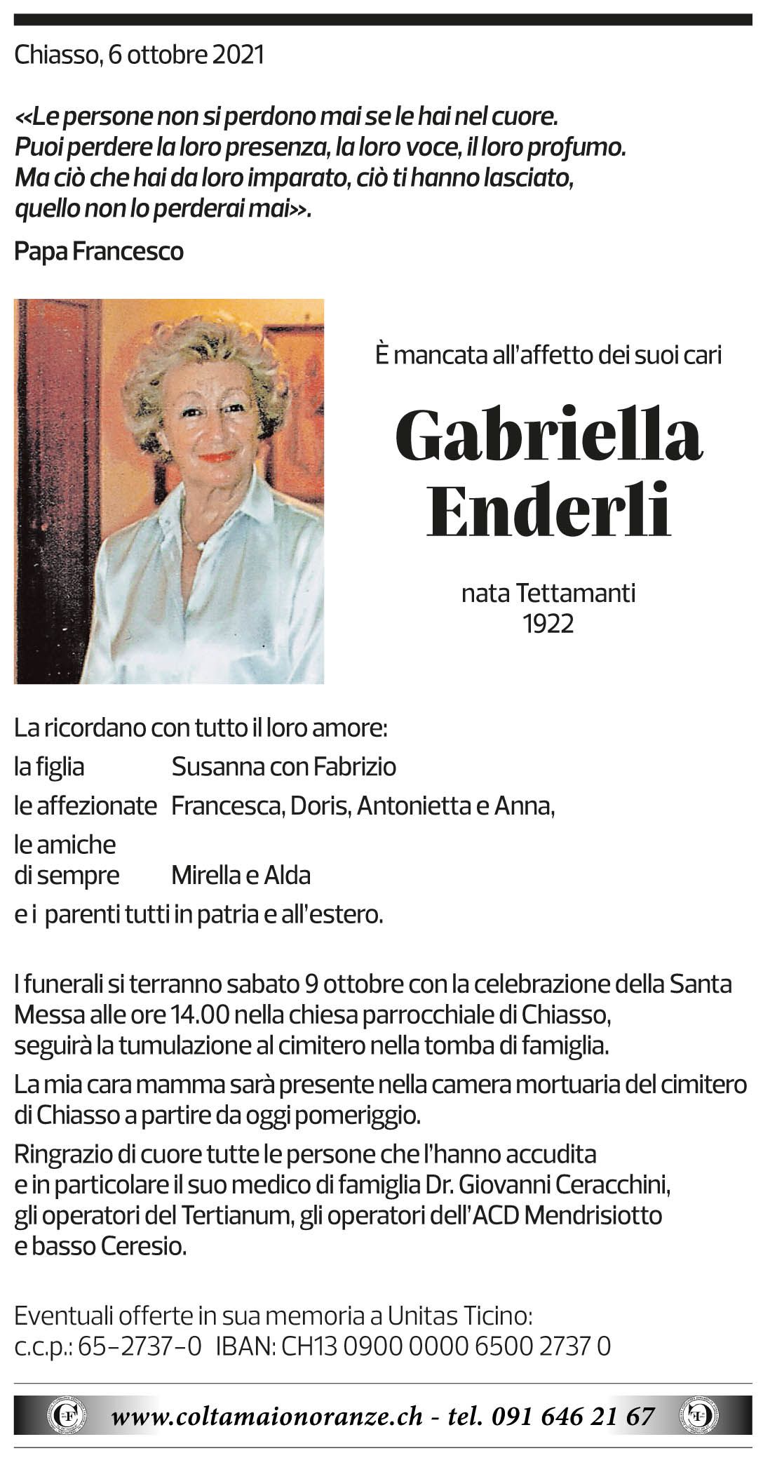 Annuncio funebre Gabriella Enderli