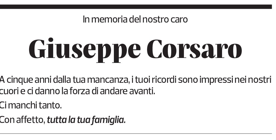 Annuncio funebre Giuseppe Corsaro