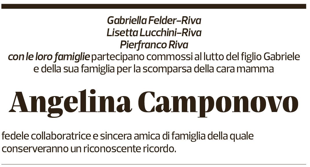 Annuncio funebre Angelina Camponovo