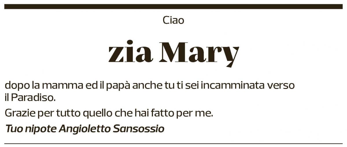 Annuncio funebre Mary Faccoli