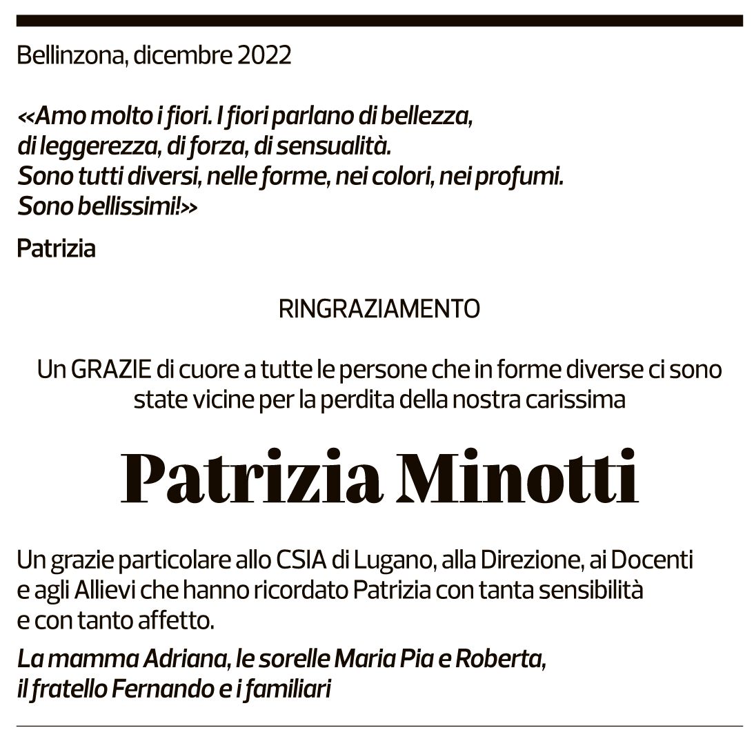 Annuncio funebre Patrizia Minotti