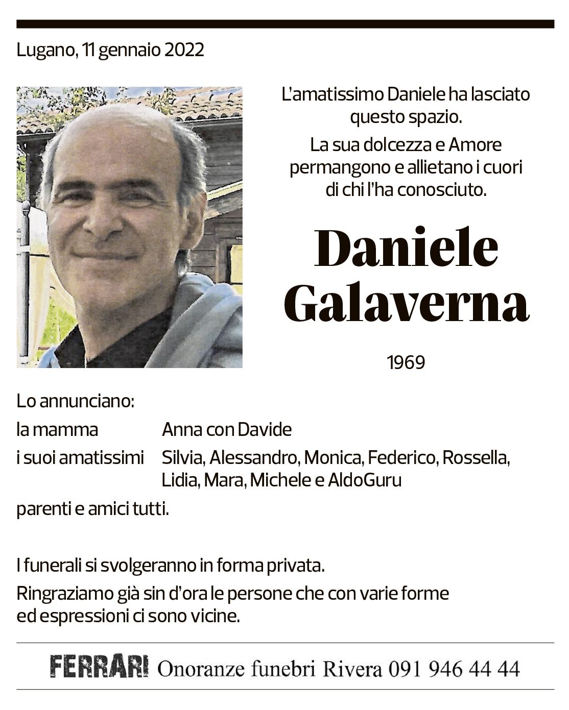 Annuncio funebre Daniele Galaverna