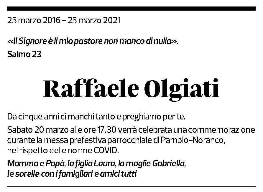 Annuncio funebre Raffaele Olgiati