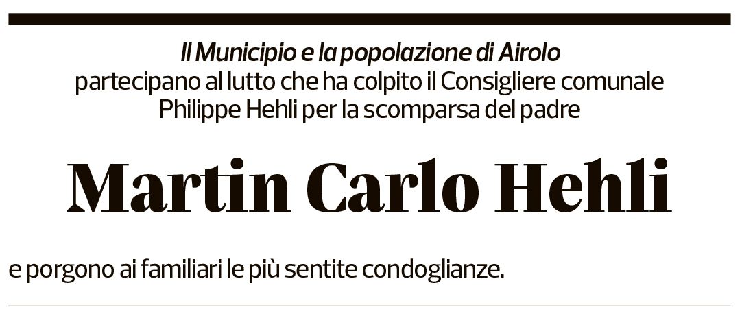 Annuncio funebre Martin Carlo Hehli