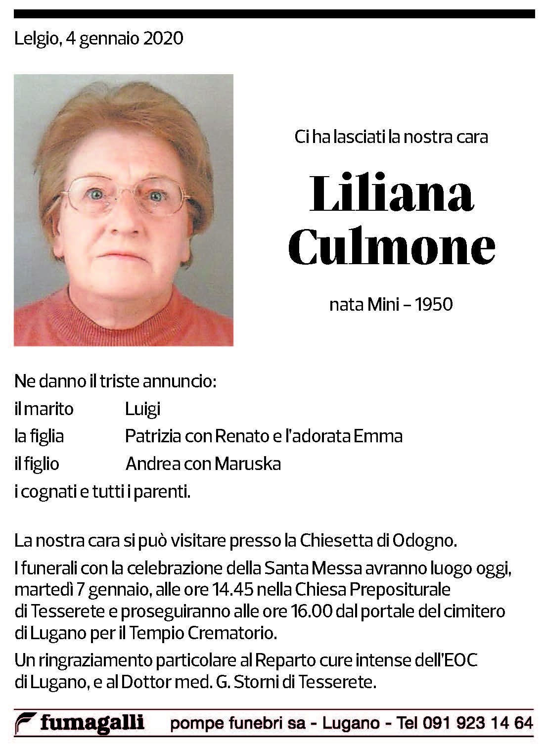 Annuncio funebre Liliana Culmone