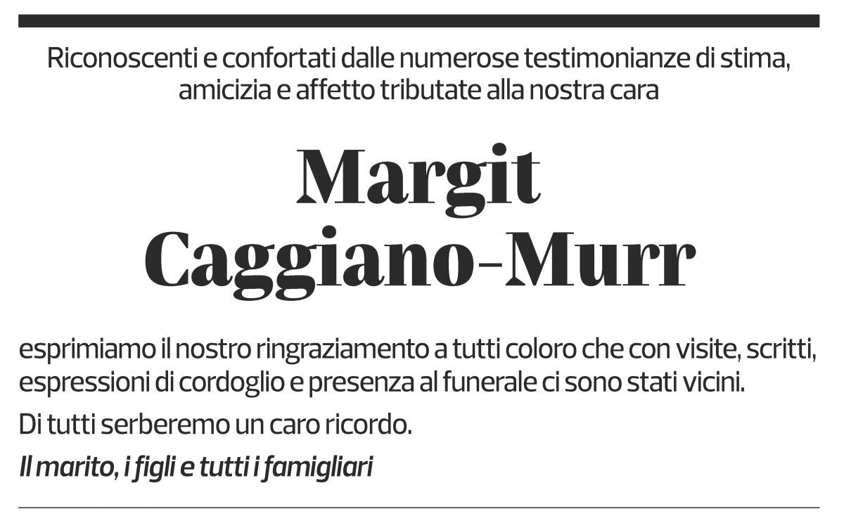 Annuncio funebre Margit Caggiano-murr