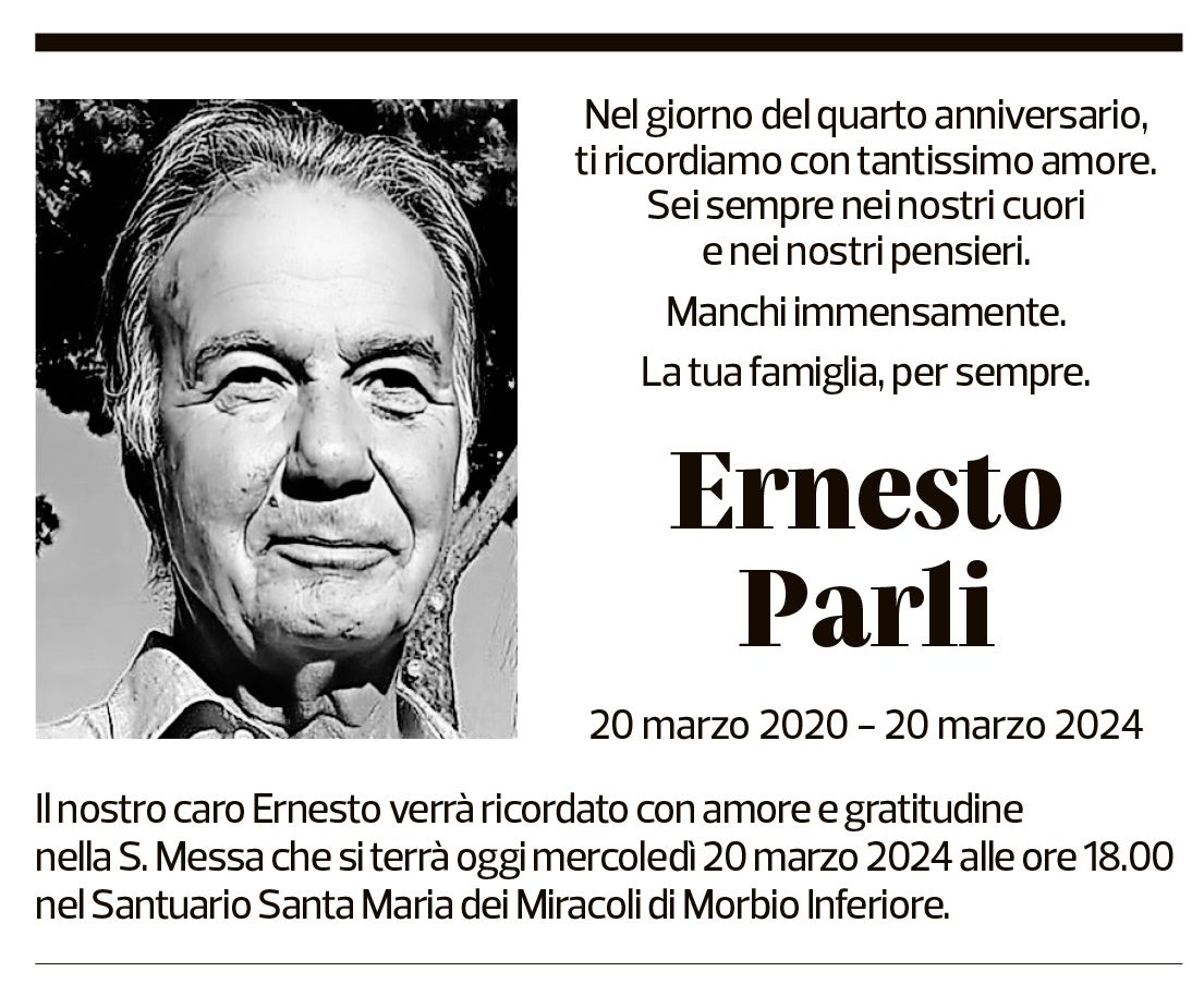 Annuncio funebre Ernesto Parli