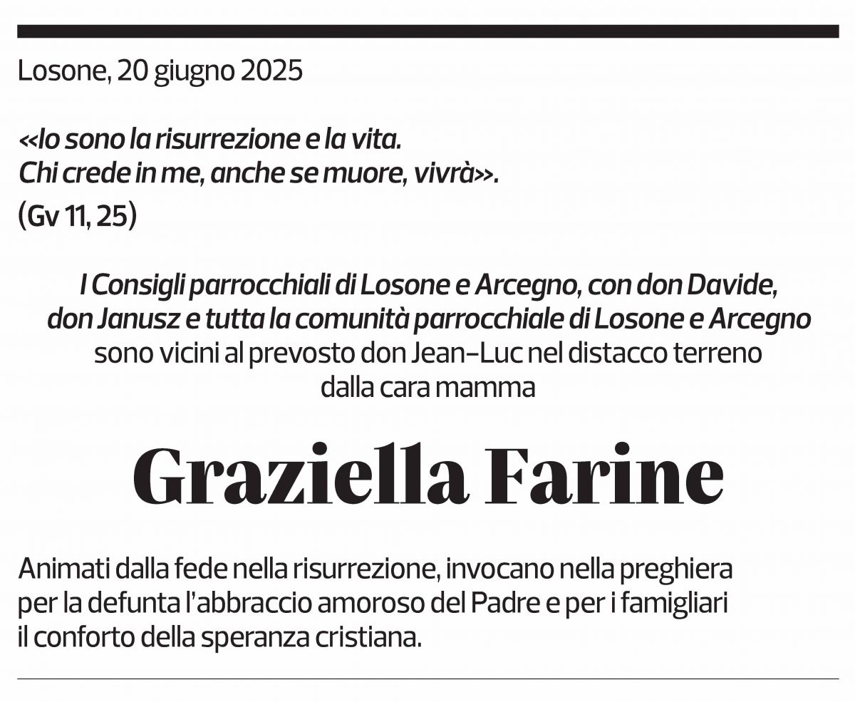 Annuncio funebre Graziella Farine
