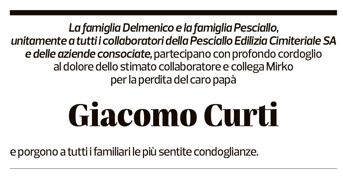 Annuncio funebre Giacomo Curti