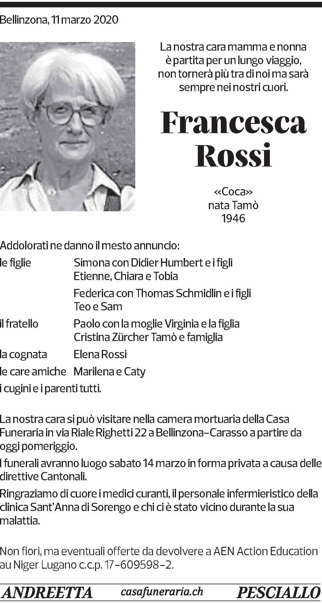 Annuncio funebre Francesca Rossi