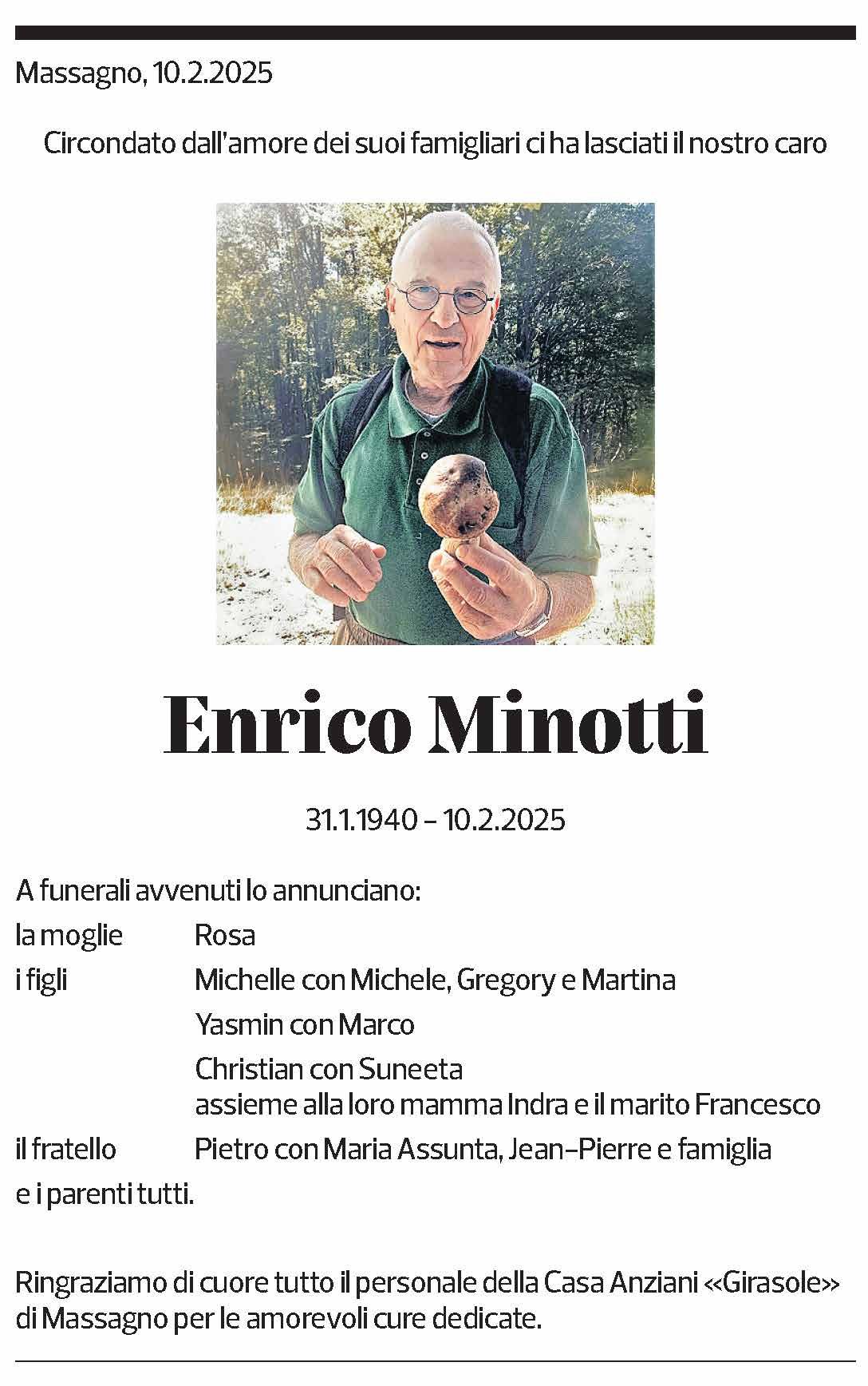 Annuncio funebre Enrico Minotti