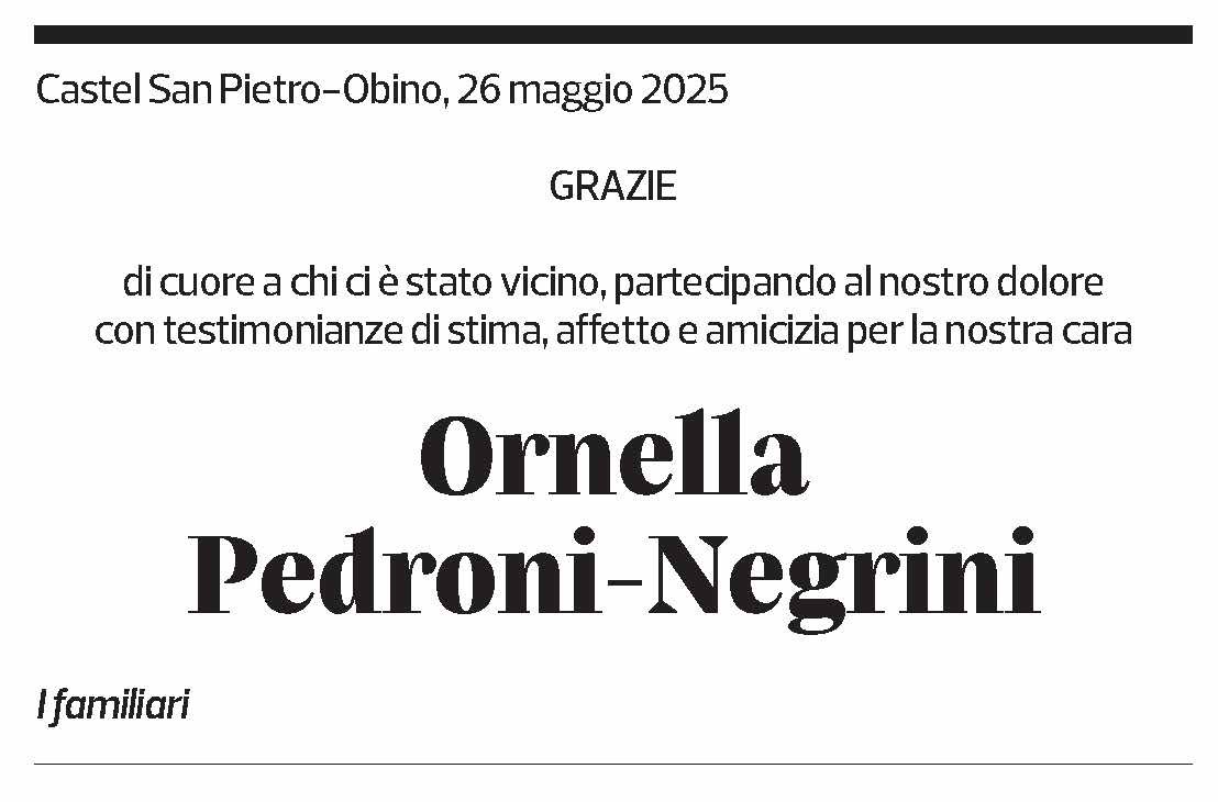 Annuncio funebre Ornella Pedroni-negrini