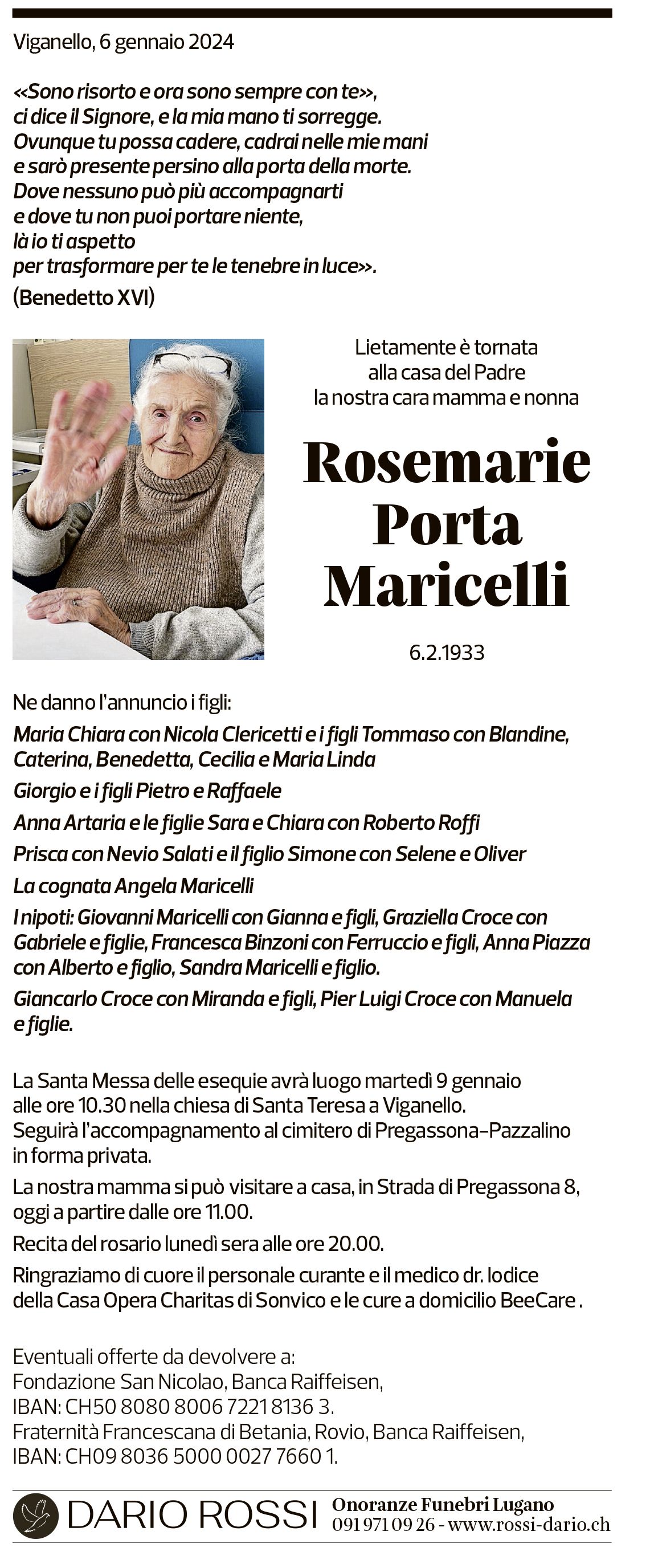 Annuncio funebre Rosemarie Porta Maricelli