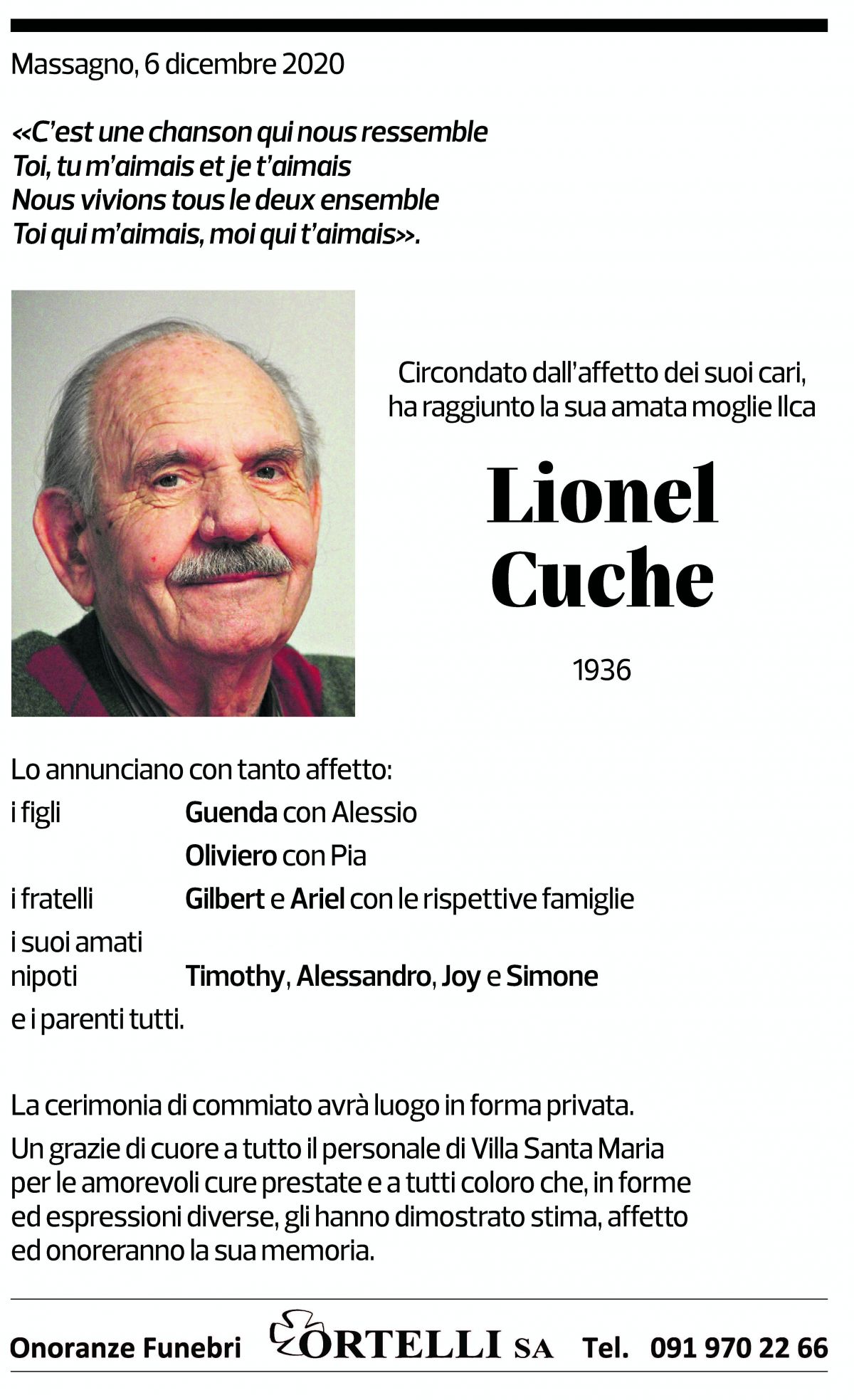 Annuncio funebre Lionel Cuche