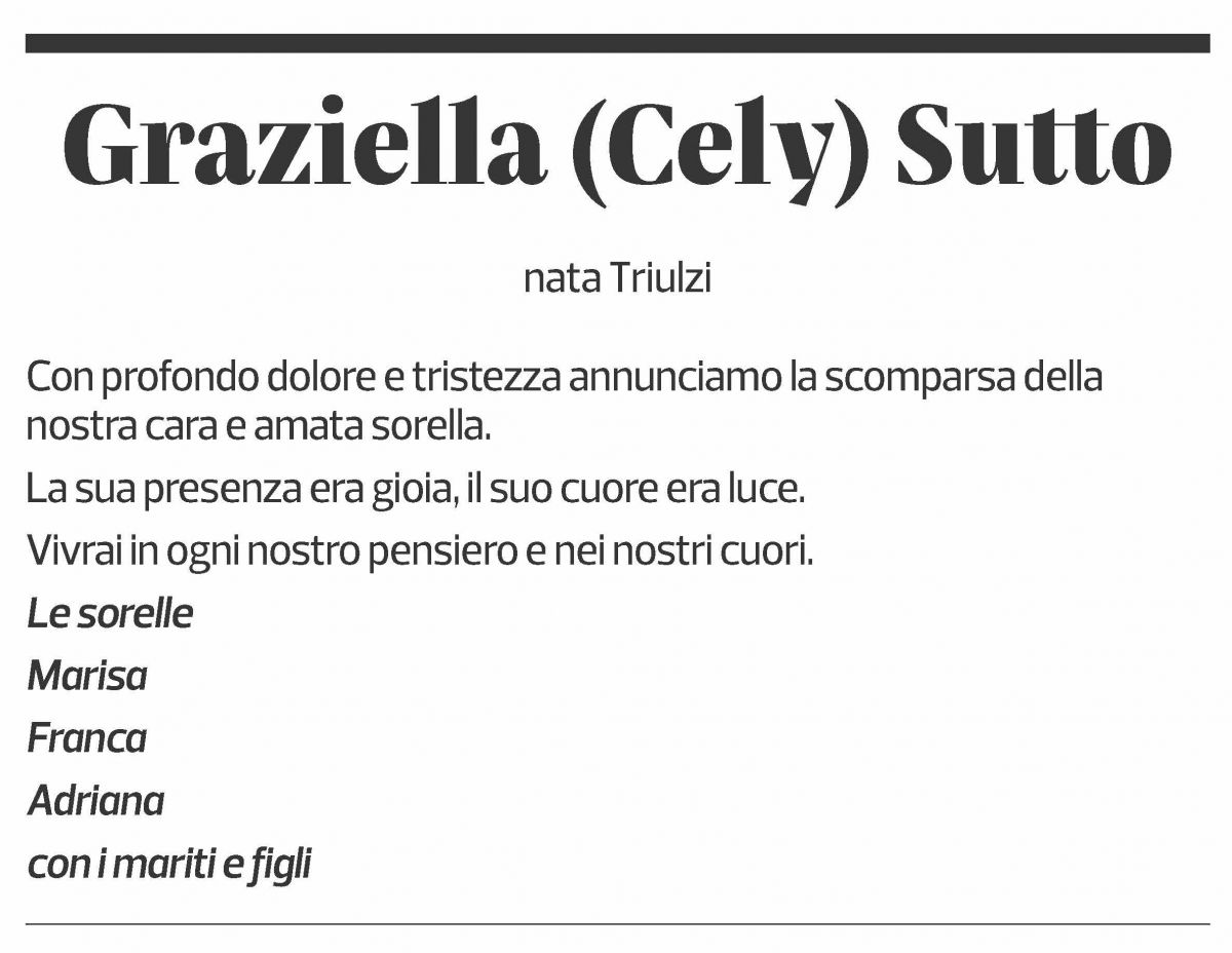Annuncio funebre Graziella Sutto